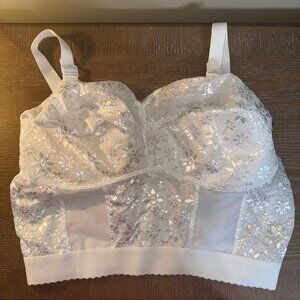 Vintage Norvell 42J White Floral Lace Long Line Soft Cup Bra Style 2877LL